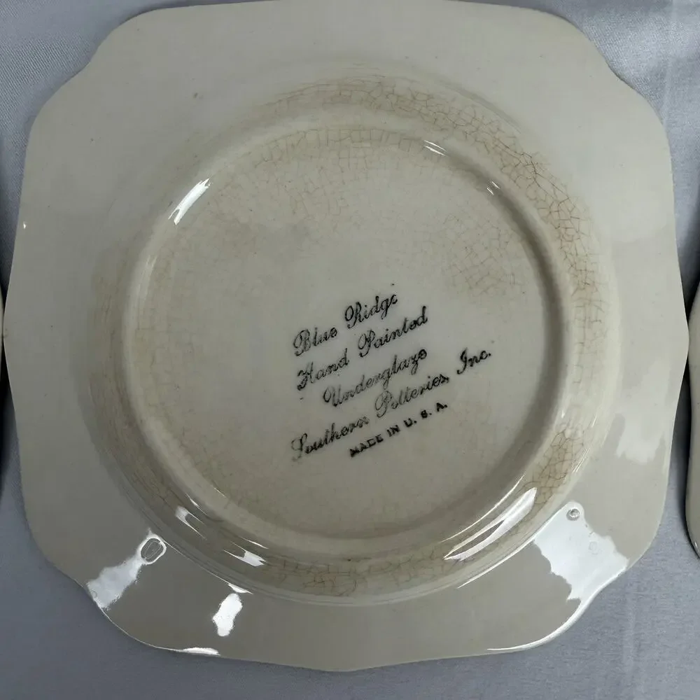 VTG Southern Potteries Set of 6 Blue Ridge 'Country Fair Green' Square Plates 6